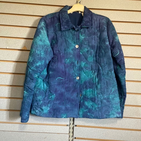 French Laundry Jackets & Blazers - French Laundry Quilted Jacket‎ Women's Medium Blue Teal Paisley Floral